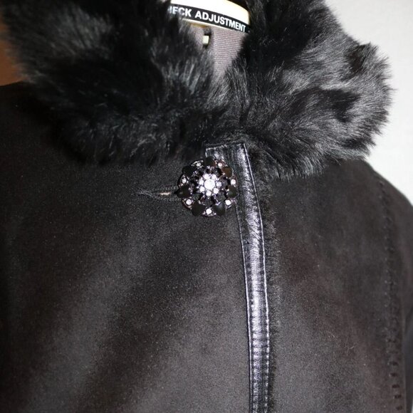 COLDWATER CREEK Coat Jacket Black Faux Suede/Faux Shearling Fur Vegan PS Sherpa - Picture 4 of 15